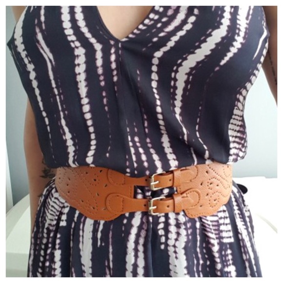 Tan Laser Cut Double Buckle Belt - Picture 8 of 8